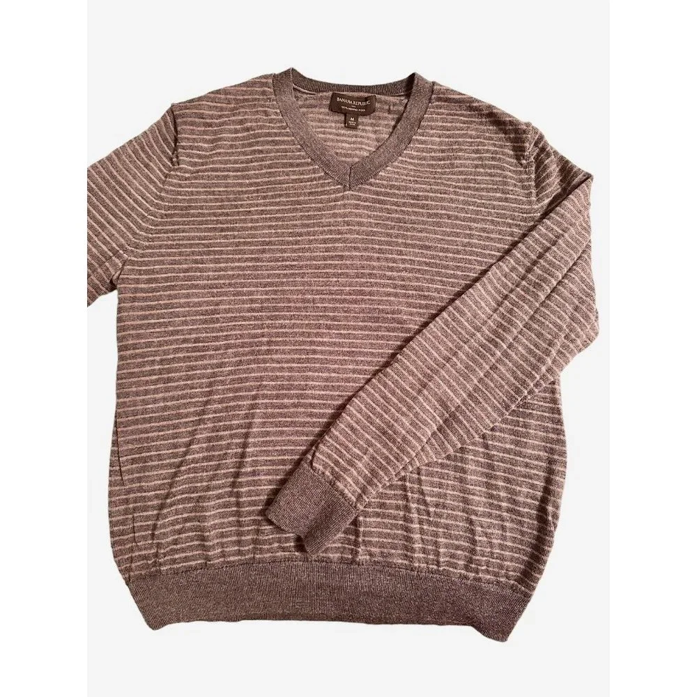 Banana Republic Men's 100% Merino Wool Brown Striped‎ Sweater Size Medium #F1-4